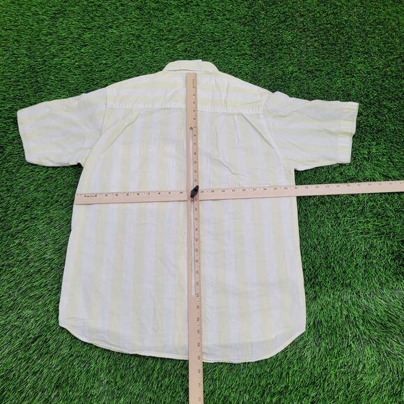 Vintage 90s GUESS Stripes Button Shirt Womens L 21x29 White Yellow - Picture 6 of 13